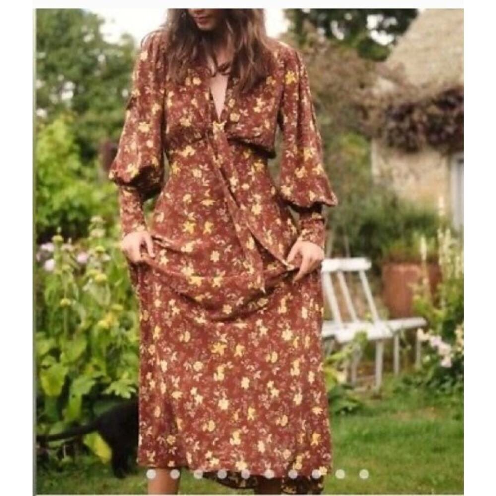 DOEN Sz L Large Blossom Dress Cherrywood Winding Vine Floral